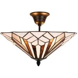 HAES DECO - Plafondlamp Tiffany Wit, Bruin Ø 40x28 cm E14/max 2x40W