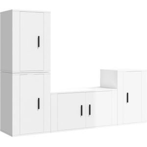 The Living Store TV-meubelset - Klassiek - Hoogglans wit - 80x34.5x40cm - 40x34.5x60cm - Hoge kwaliteit hout