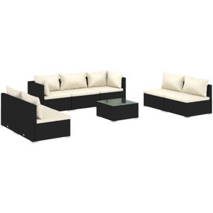 The Living Store Loungeset zwart - PE-rattan - Modulair design - Hoogwaardig materiaal - Stevig frame - Toegevoegd