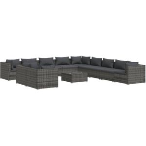 The Living Store Loungeset - Poly Rattan - Grijs - 60x60x30 cm - Modulair Design
