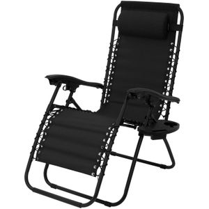 Opklapbare relaxfauteuil zwart met verstelbare hoofdsteun & rugleuning incl. bekerhouder van ML-Design