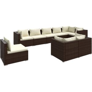 VidaXL 9-delige Loungeset met Kussens - Poly Rattan Bruin