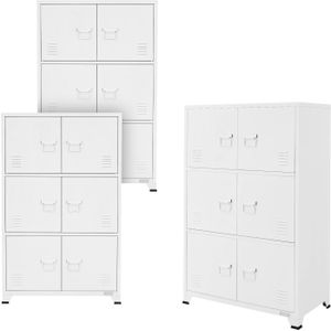 ML-Design set van 3 archiefkasten 75x40x120 cm, wit, staal, vrijstaande kantoorkast 4 poten, metalen locker 6 deuren, 3