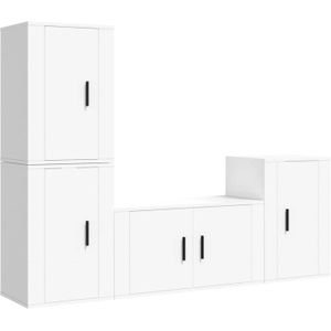 The Living Store Klassieke televisiekastenset - Wit - 80x34.5x40 cm - 40x34.5x60 cm - Bewerkt hout