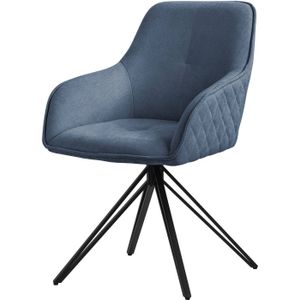 ML-Design eetkamerstoel draaibaar van geweven stof, blauw, woonkamerstoel met armleuning & rugleuning, 360°