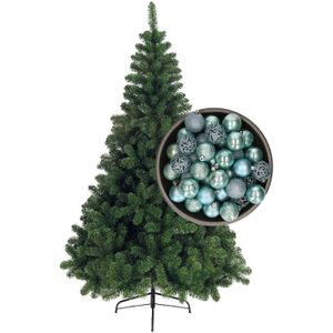 Bellatio Decorations kunst kerstboom 210 cm met kerstballen ijsblauw - Kunstkerstboom