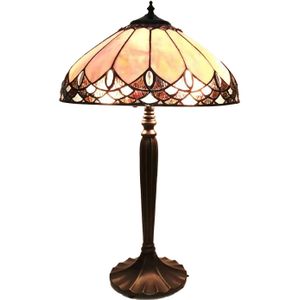 HAES DECO - Tiffany Tafellamp Beige, Bruin Ø 39x63 cm Fitting E27 / Lamp max 2x60W