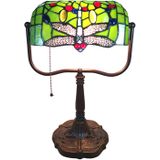 HAES DECO - Tiffany Tafellamp Groen, Rood 25x25x42 cm Fitting E27 / Lamp max 1x60W
