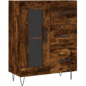 The Living Store-Dressoir-69-5x34x90-cm-bewerkt-hout-gerookt-eikenkleurig - Keukenkast