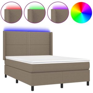 The Living Store Boxspring - LED - 140 x 200 - Taupe wit - Duurzaam - Verstelbaar hoofdbord - Pocketvering matras -