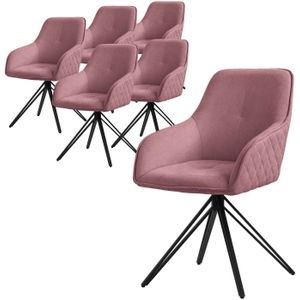 ML-Design eetkamerstoelen draaibaar 6-delige set textiel geweven stof oud roze woonkamerstoel met armleuning/rugleuning