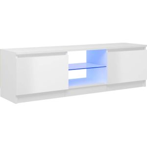The Living Store TV-meubel - LED-verlichting - hoogglans wit - bewerkt hout - gehard glas - 120 x 30 x 35.5 cm - RGB