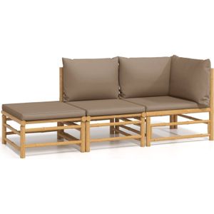 The Living Store Bamboe Lounge Set - Middenbank 55x69x65cm - Hoekbank 69x69x65cm - Voetenbank 55x65x30cm