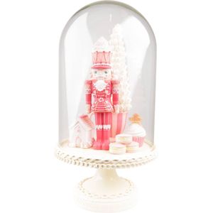 Clayre & Eef Stolp Notenkraker 41 cm Roze Wit Kunststof Glas Glazen stolp