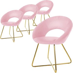 ML-Design eetkamerstoelen set van 4 roze fluweel, woonkamerstoel met ronde rugleuning, gestoffeerde stoel met gouden