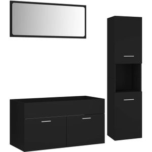 The Living Store badkamermeubelset - zwart - 90 x 38.5 x 46 cm - met wastafelkast - hoge kast en spiegel