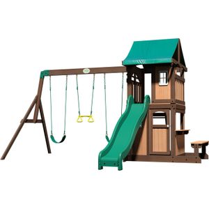 Backyard Discovery Lakewood compleet Speeltoestel Speeltoren met schommels / glijbaan / trapeze / picknickbankje