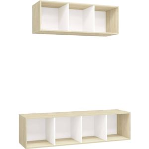 The Living Store Televisiewandmeubelset - N - v - t - TV-meubels - 37 x 37 x 107 cm - 37 x 37 x 142.5 cm - Kleur- wit