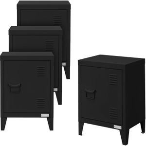 ML-Design set van 4 archiefkasten, 40x30x57,5 cm, zwart, staal, vrijstaande kantoorkast met 4 poten, kleine opbergkast,