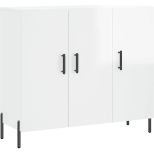 The Living Store Dressoir Modern Wit Hout-Metaal 90x34x80 cm - Opbergkast met Metalen Poten