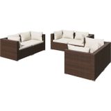 VidaXL 6-delige Loungeset met Kussens - Poly Rattan Bruin