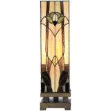 HAES DECO - Tiffany Tafellamp 15x15x54 cm Beige Bruin Glas Tiffany Bureaulamp