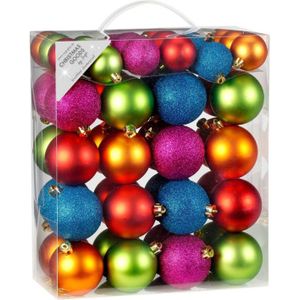 100x Gekleurde Mix Kunststof Kerstballen Pakket 4-6 Cm - Kerstbal