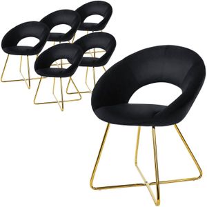 ML-Design eetkamerstoelen set van 6 fluweel, zwart, woonkamerstoel met ronde rugleuning, gestoffeerde stoel met