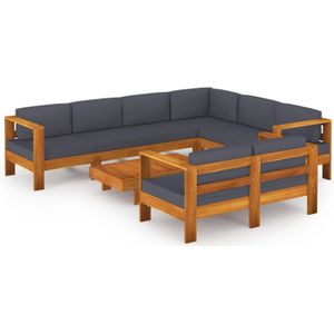 The Living Store Loungeset Acaciahout - donkergrijs kussen - Massief acacia - 140x65x60 cm