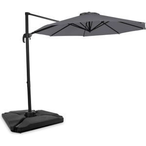 VONROC Zweefparasol Bardolino Ø300cm – Premium parasol - Grijs Incl. 4 vulbare tegels
