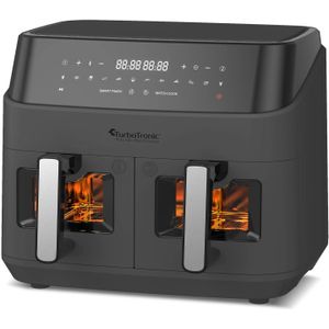 TurboTronic - Dubbele Airfryer XXL met Raam - 9 Liter - DAF6W - 4 kleuren - Grijs