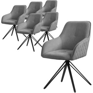ML-Design eetkamerstoelen draaibaar set van 6, textiel geweven stof, grijs, woonkamerstoel met armleuning/rugleuning,