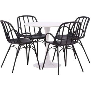 Hamden eethoek tafel wit en 4 Dyrön stoelen zwart.