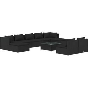 The Living Store Loungeset zwart - PE-rattan - modulair design - comfortabele kussens