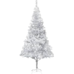 The Living Store Kunstkerstboom - Glanzend zilver - 240 cm - Met LED-verlichting - Inclusief kerstballen en piek