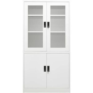 The Living Store Archiefkast - Staal - Wit - 90x40x180 cm - Met 4 deuren