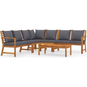 The Living Store Loungeset - Acaciahout - Donkergrijs - 6-delig - 100x50x33cm