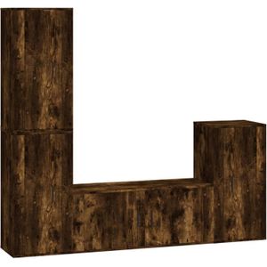 The Living Store 4-delige Tv-meubelset bewerkt hout gerookt eikenkleurig - Kast