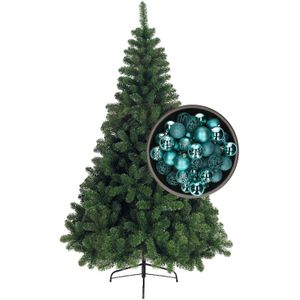 Bellatio Decorations kunst kerstboom 240 cm met kerstballen turquoise blauw - Kunstkerstboom