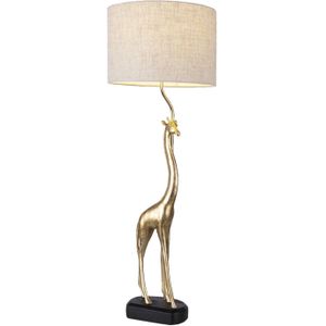 HAES DECO - Tafellamp - City Jungle - Goudkleurige Giraf, Ø 30x85 cm - Beige / Goudkleurig - Bureaulamp, Sfeerlamp