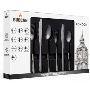 Buccan Bestekset - London - RVS - 50 delig - Zwart