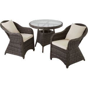 tectake® - Aluminium Wicker luxe zitgroep met 2 stoelen en een tafel - grijs - 403948