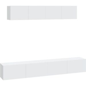 The Living Store Klassieke televisiekastenset - Tv-meubel - Wandgemonteerd - Wit - Hout - 2 stuks 80x30x30 cm - 2 stuks