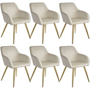 tectake - set van 6 Stoelen Marilyn fluweellook - creme/goud - 404903