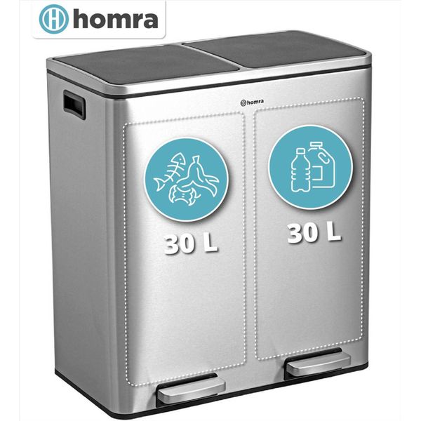 Homra NEVIQ 2x30L duo poubelle poubelle - 60 litres - poubelle à double  poubelle 