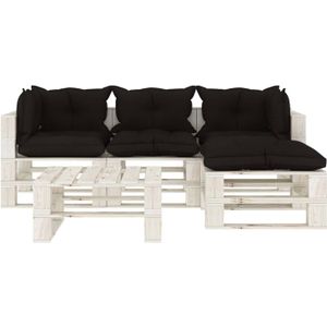 The Living Store Pallet Loungeset - Hoogwaardig grenenhout - Zwart en wit - Set van 2 hoekbanken - 1 middenbank - 2