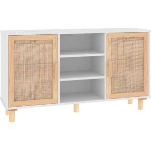 vidaXL-Dressoir-105x30x60-cm-massief-grenenhout-en-rattan-wit