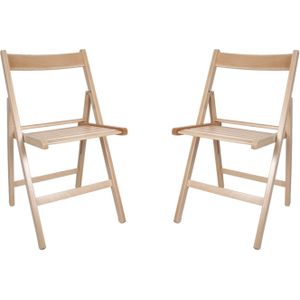 Set van 2x stuks naturel houten klapstoelen voor binnen en buiten - Klapstoelen