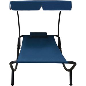 The Living Store Loungebed Oxford Staal - 200 x 90 x 112 cm - Blauw