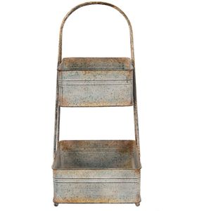 HAES DECO - Etagère 2 laags - 29x29x66 cm - Grijs - Metaal - Taartplateau, Serveerschaal, Fruitschaal